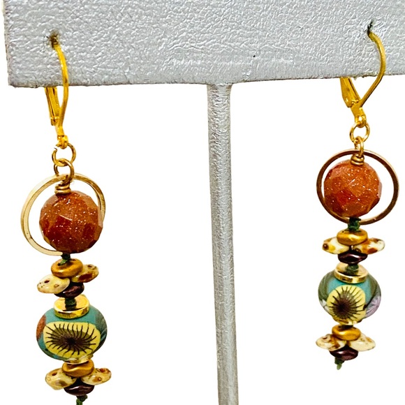 Earrings Artisan Sunstone Gemstones Humblebeads Dangle - Picture 1 of 4